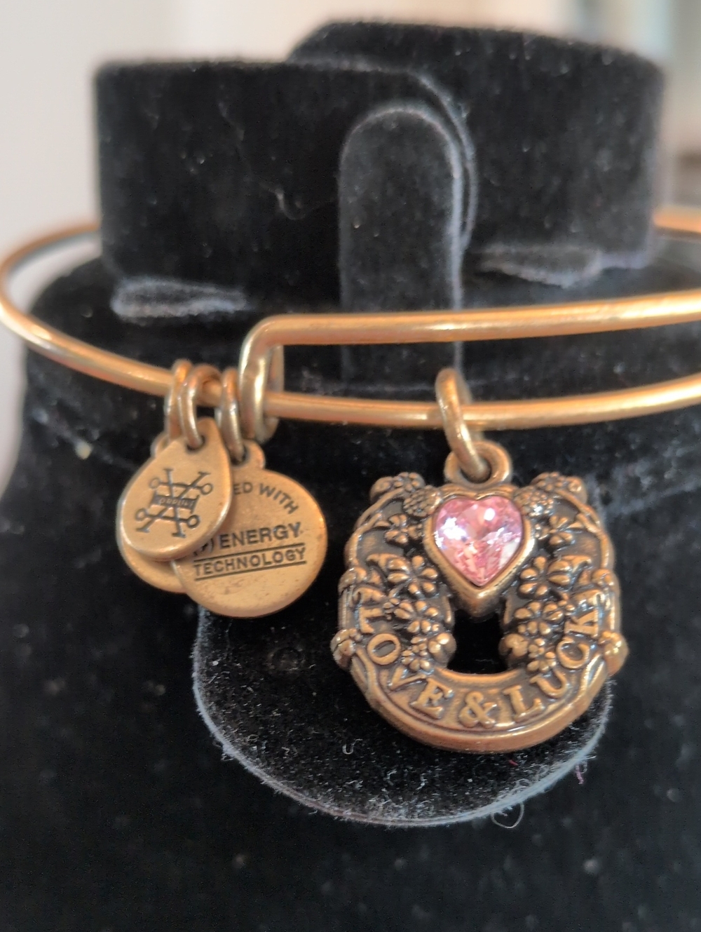 Alex and Ani Bronze Love & Lucky Wreath Bangle with Pink Heart